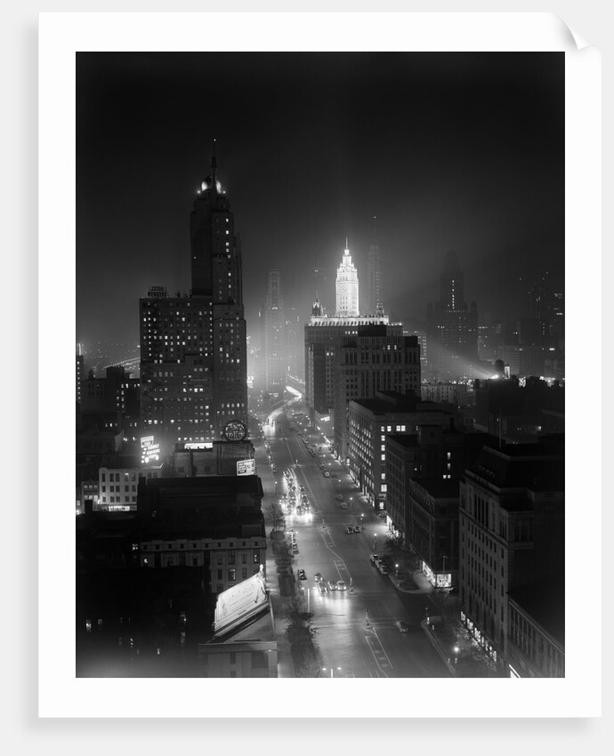 1950s Night Aerial Chicago Illinois Looking Down On Michigan Avenue by Anonymous
