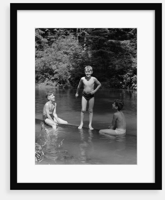 1940s Three Boys Outdoor In Swimming Hole by Anonymous