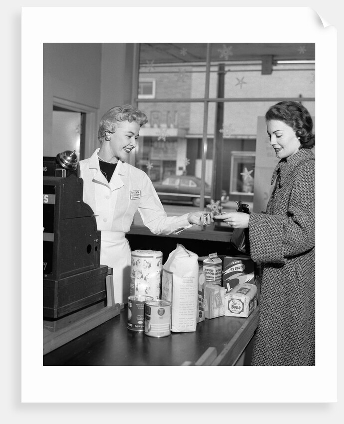 1950s Woman Grocery Store Checkout Female Cashier by Anonymous