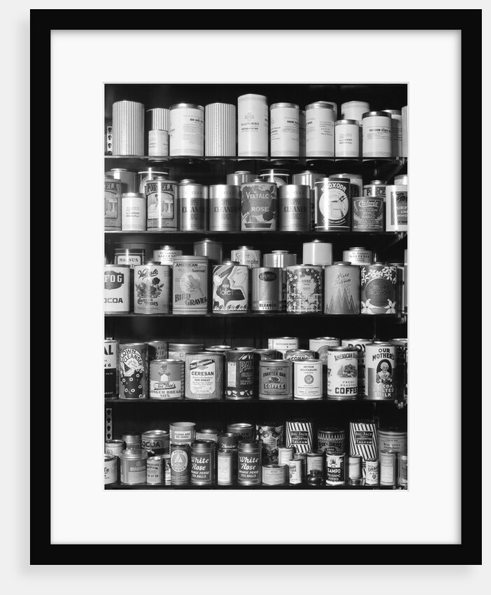 1930s 1940s Tin Cans And Containers On Shelves by Anonymous