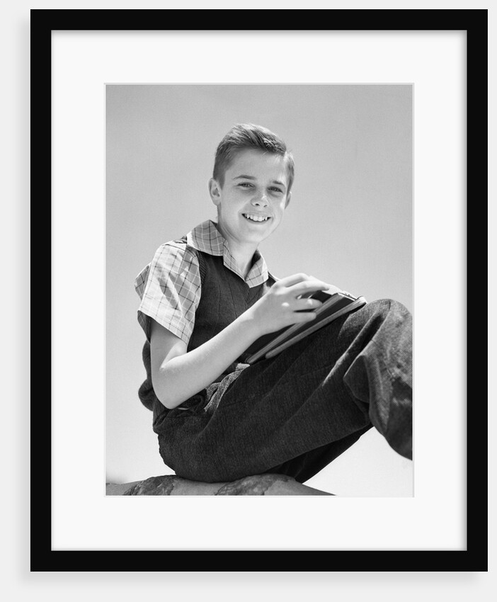 1930s 1940s Teenage Boy Sitting Holding School Notebooks by Anonymous