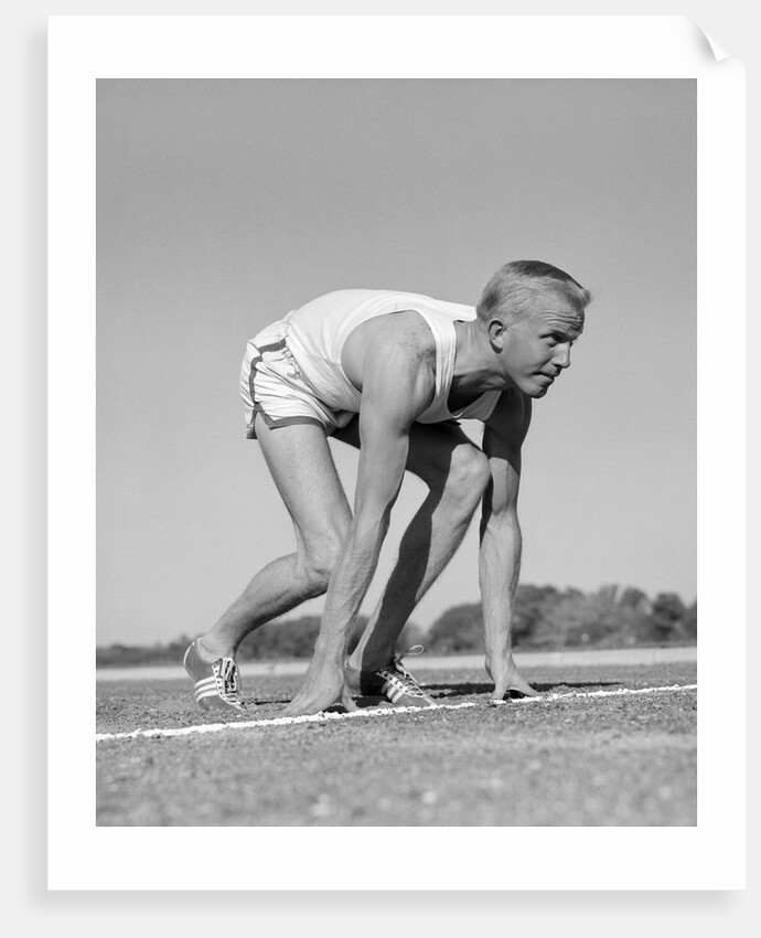 1960s Man Sprinter Runner At The Starting Line For Foot Race Outdoor by Anonymous