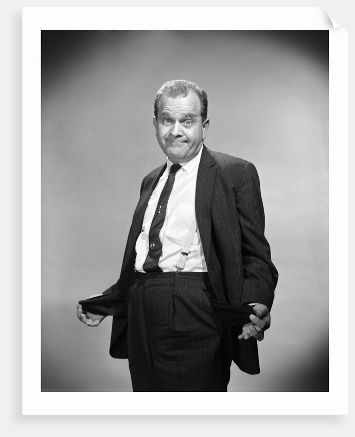 1960s Businessman With Empty Pocket Turned Inside Out No Money by Anonymous