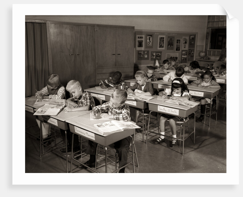 1960s Elementary Classroom Children At Desks Writing Studying by Anonymous