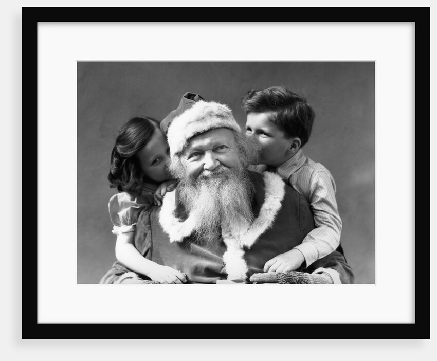 1930s Man Santa Claus Posing With Boy And Girl Whispering In His Ears by Anonymous
