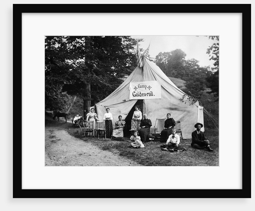 1890s 1900 Group Seated In Front Of Large Tent With Sign Reading Camp Golden-Rod by Anonymous