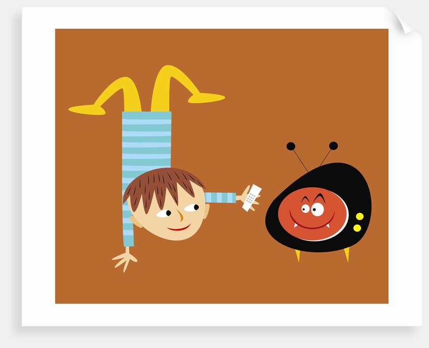 handstand boy with TV monster by Anonymous