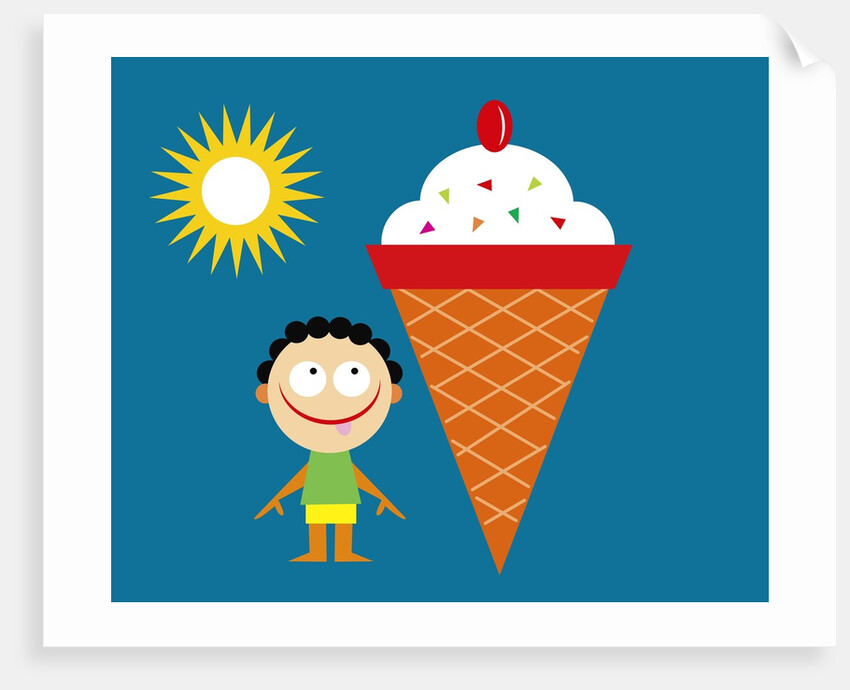 boy with tongue out by giant ice cream cone by Anonymous