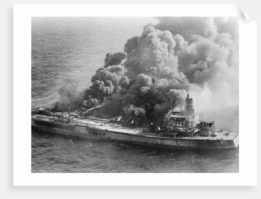 Burning oil tanker by Anonymous