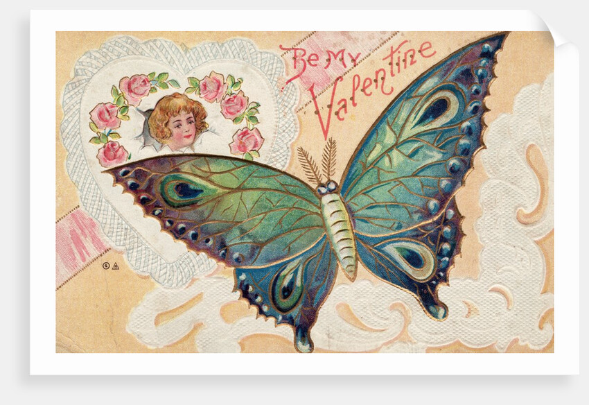 Be My Valentine Postcard with Butterfly by Anonymous