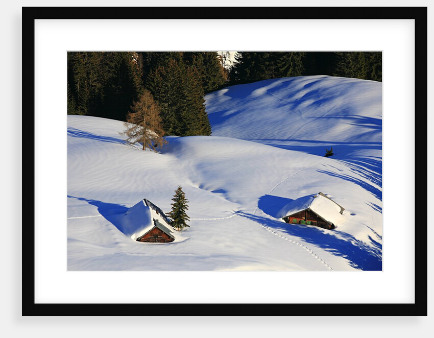 Cabins Nearly Covered in Snow in the German Alps by Anonymous