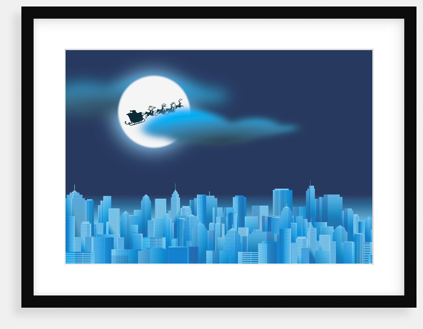 Santa Clause Flying Over City by Anonymous