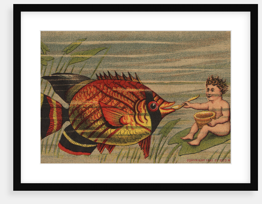 Magic Yeast Cakes Trade Card with Boy Feeding Fish by Anonymous