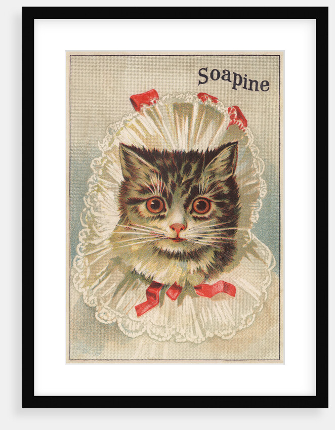Soapine Trade Card with Kitten in Baby Clothes by Anonymous