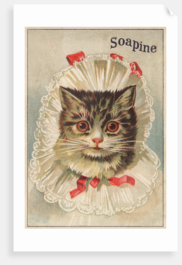 Soapine Trade Card with Kitten in Baby Clothes by Anonymous