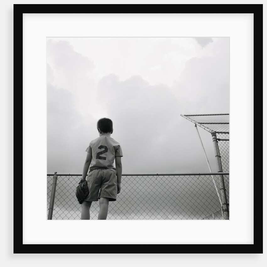 Boy in baseball uniform by Anonymous