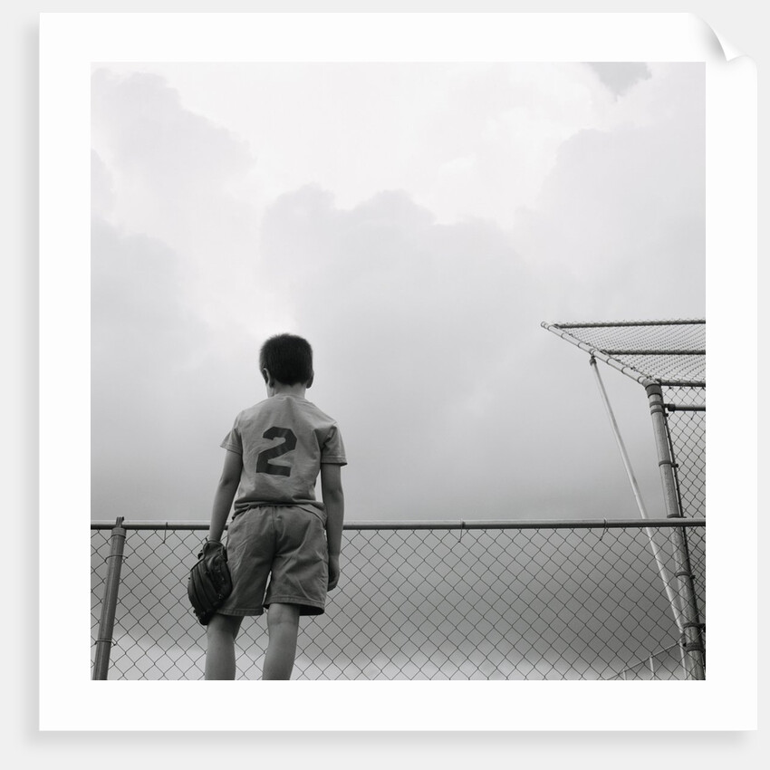 Boy in baseball uniform by Anonymous