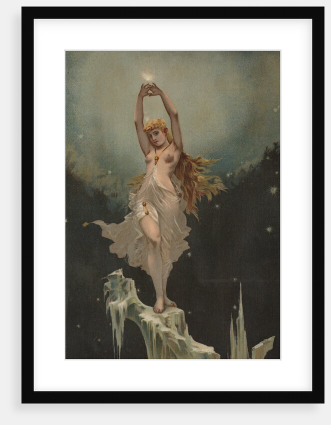 Illustration of Woman on Cliff Holding Light by Anonymous