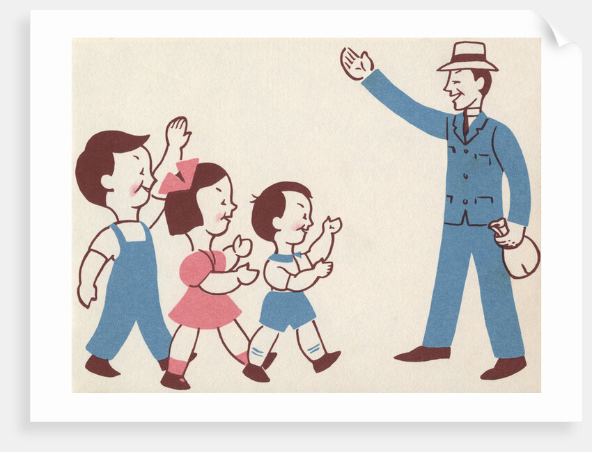 Illustration of Children Greeting Father by Lois Lenski
