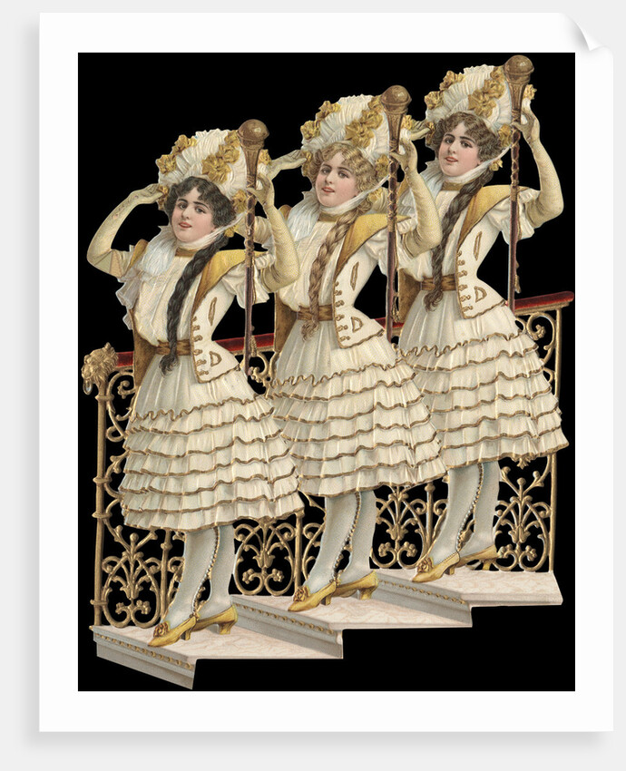 Die-Cut Scrap of Three Women Posing on Stairs by Anonymous