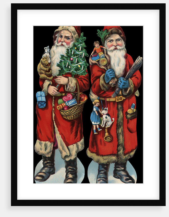 Die-Cut Scraps with Two Santa Clauses by Anonymous