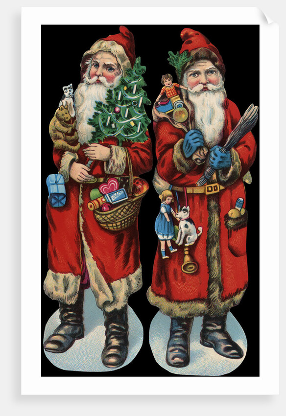 Die-Cut Scraps with Two Santa Clauses by Anonymous