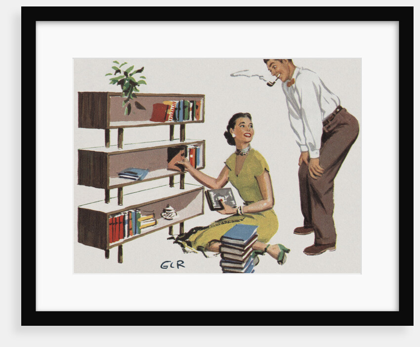 Magazine Illustration of Couple Putting Books on Shelves by Anonymous