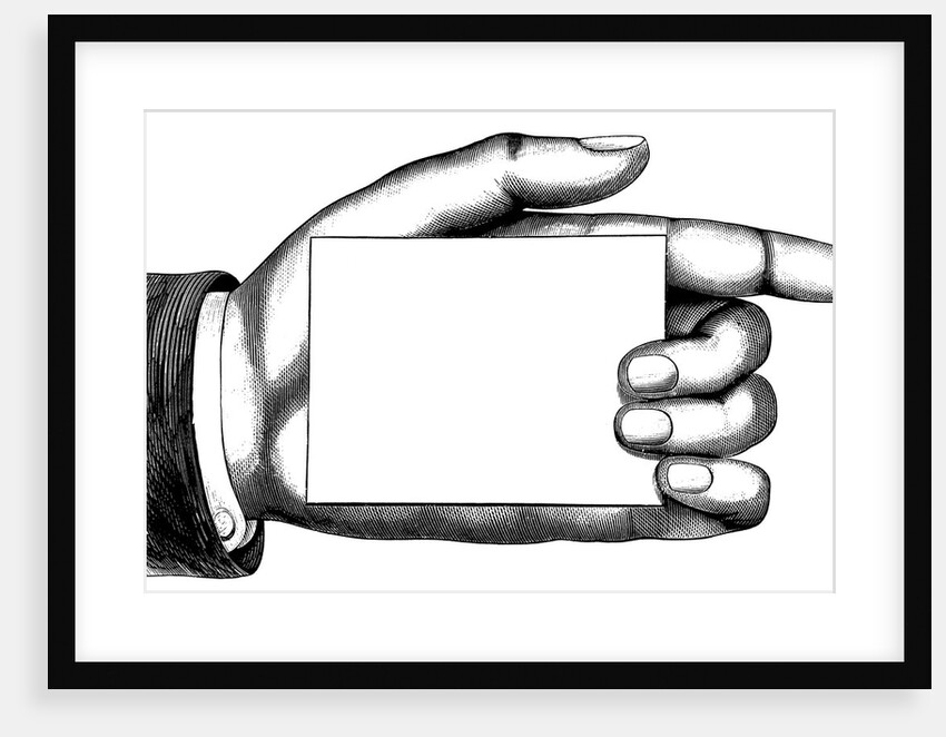 Bookplate Illustration of Pointing Hand Holding Blank Card by Anonymous