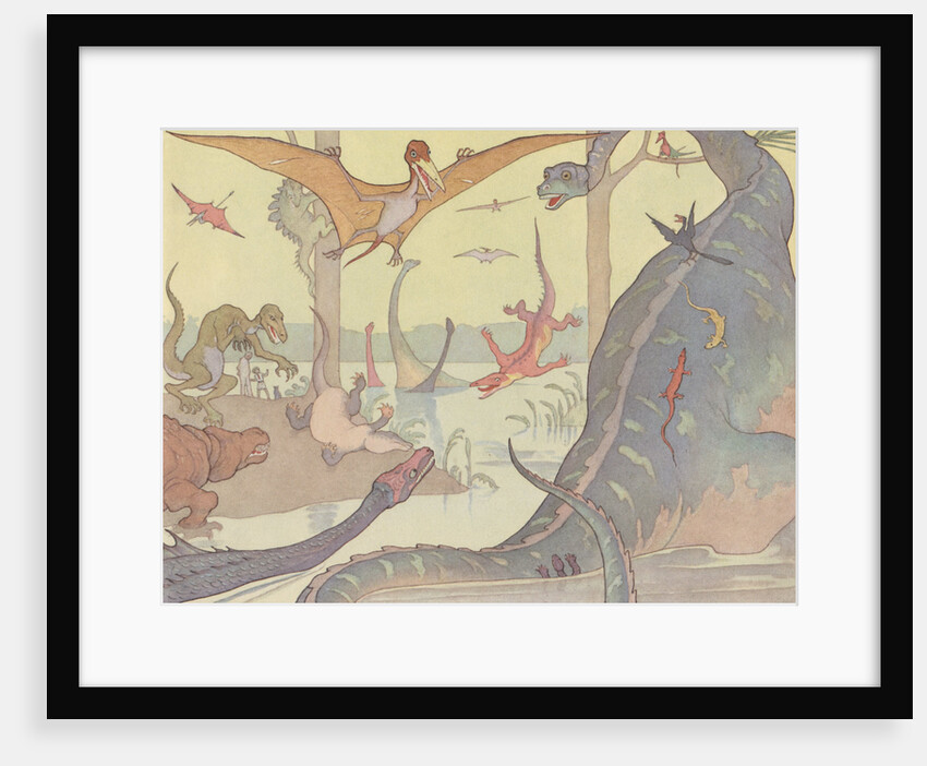 Illustration of Prehistoric Reptiles Trying to Fly by E. Boyd Smith