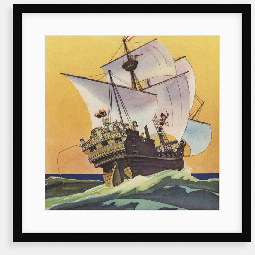 Illustration of Peter Pan and the Darling Children at Sea by Roy Best