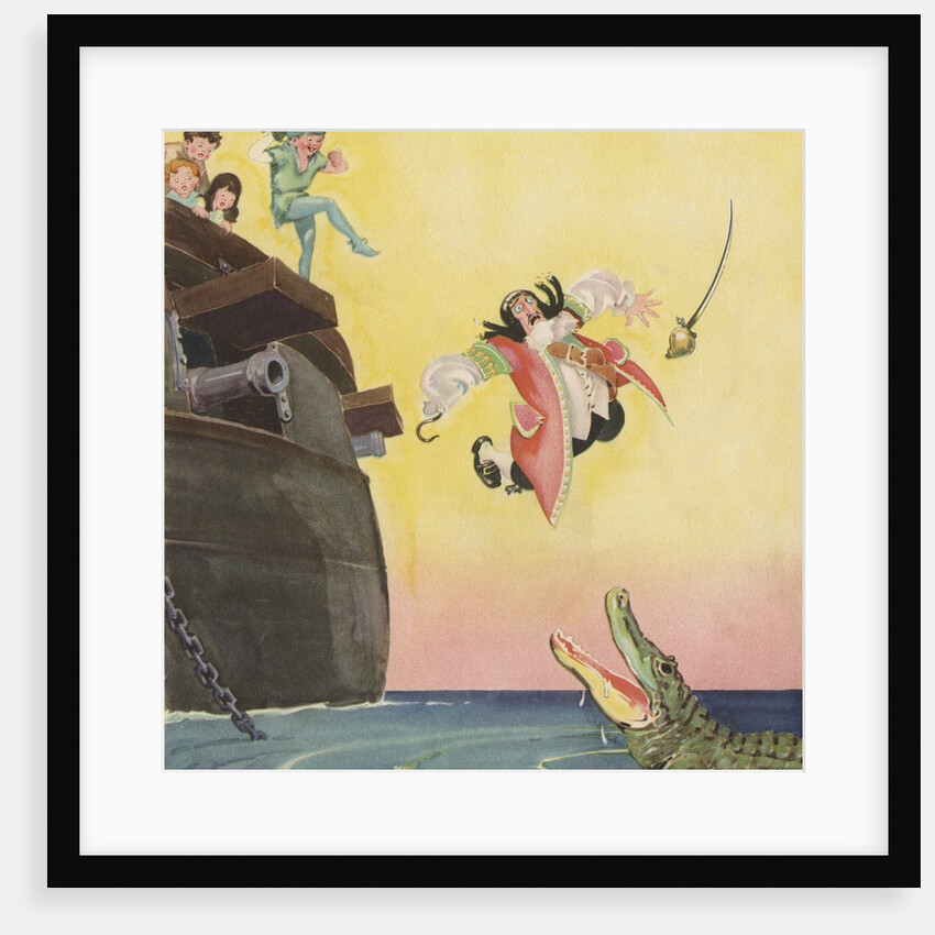 Illustration of Captain Hook Falling Overboard by Roy Best