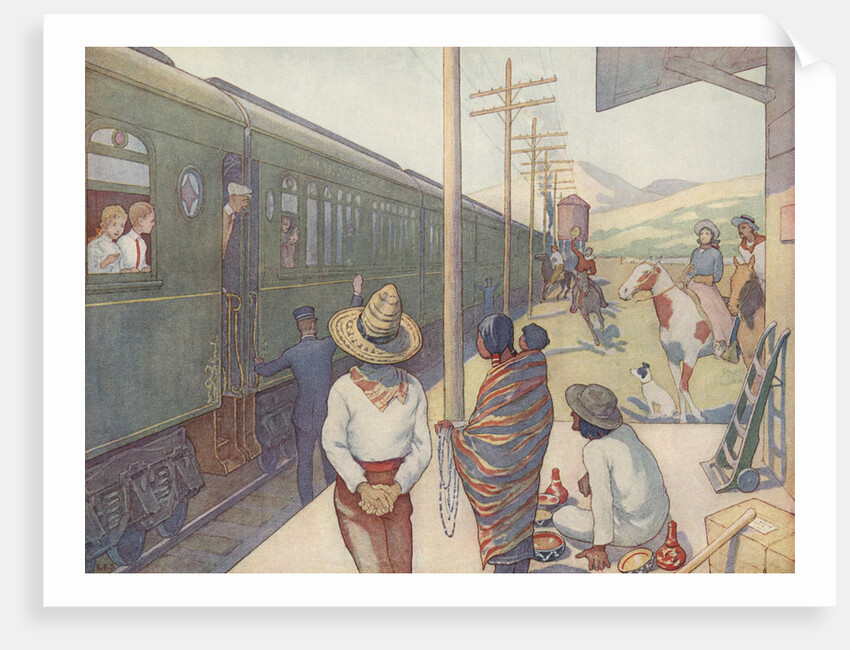 Illustration of Train Traveling Through the Prairie by E. Boyd Smith