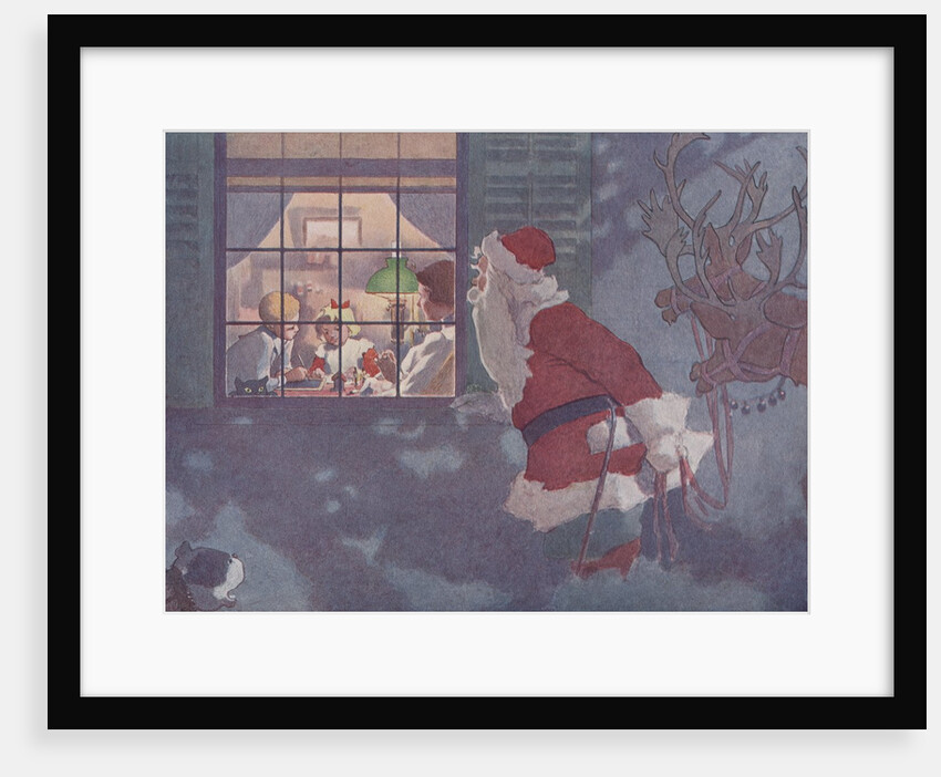 Illustration of Santa Looking in Window at Family by E. Boyd Smith