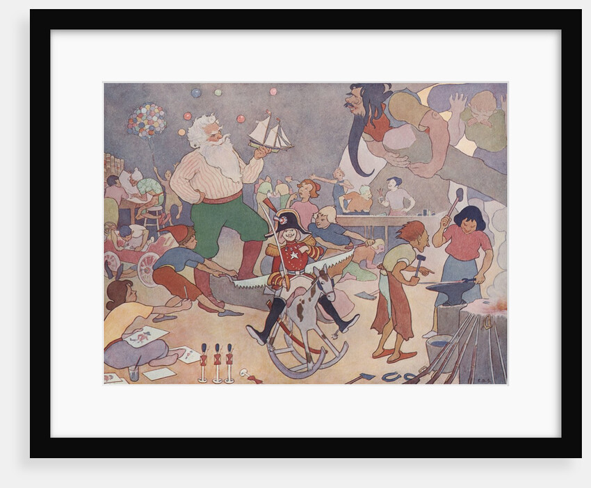 Illustration of Elves at Work in Santa's Workshop by E. Boyd Smith