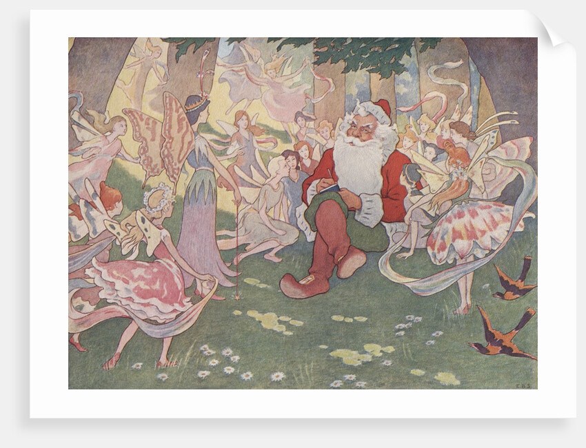 Illustration of Santa with Fairies by E. Boyd Smith