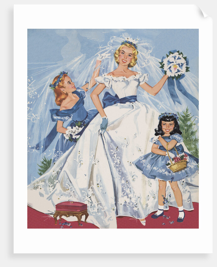 Paper Dolls of Bride with Flower Girls by Anonymous