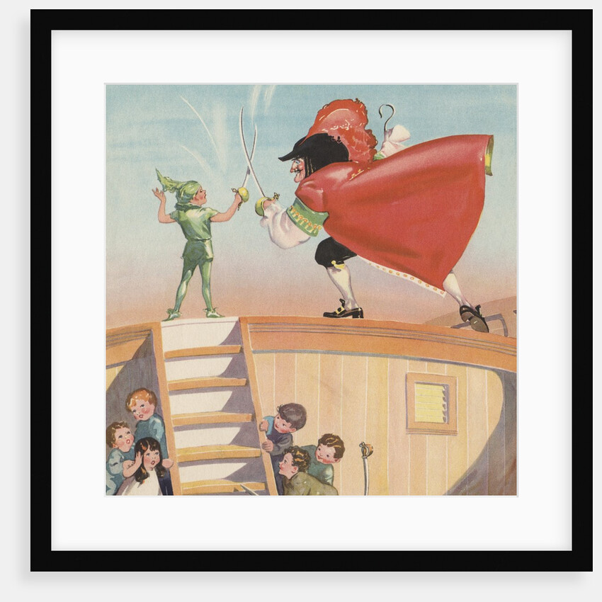 Illustration of Peter Pan and Captain Hook Sword Fighting by Roy Best