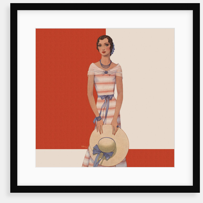 Magazine Illustration of Woman Wearing Striped Dress by Dynevor Rhys