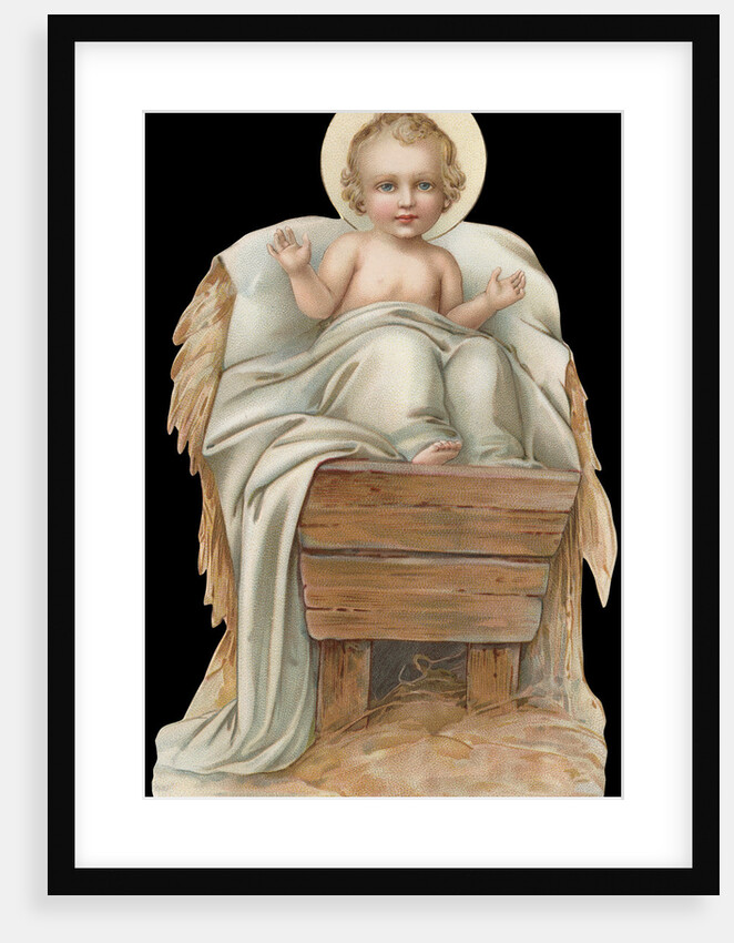 Die-Cut Scrap of Baby Jesus in Manger by Anonymous
