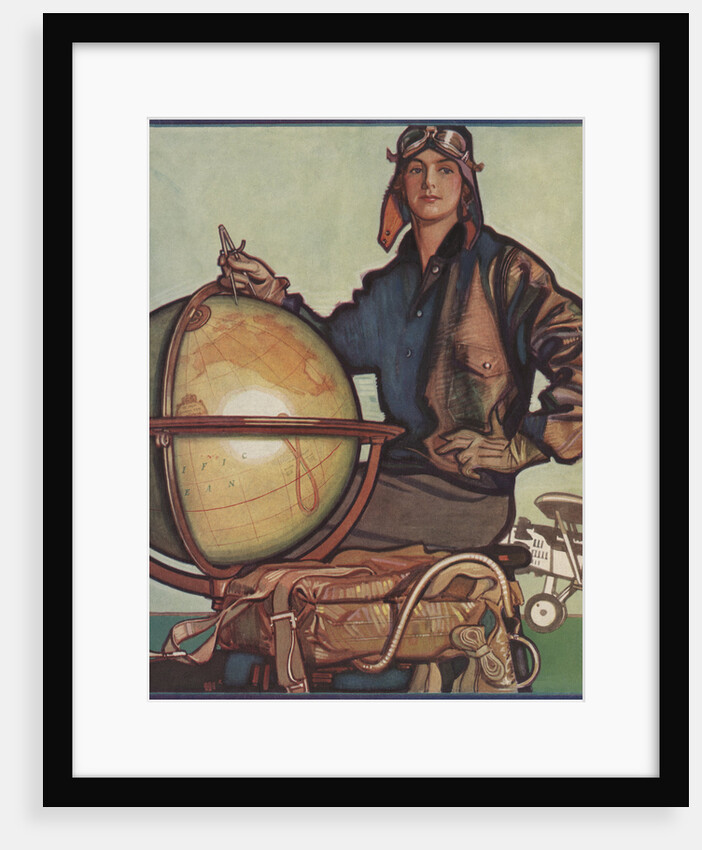 Illustration of Female Aviator and Globe by Anonymous