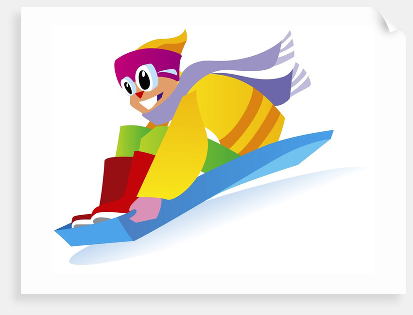 Boy Sledding by Anonymous