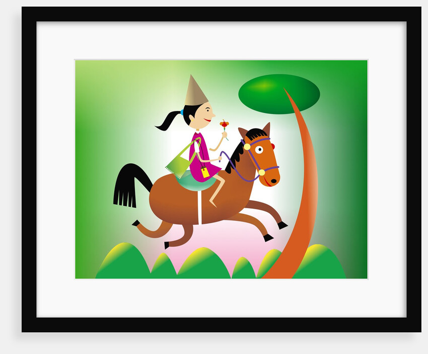 Girl riding a horse by Anonymous