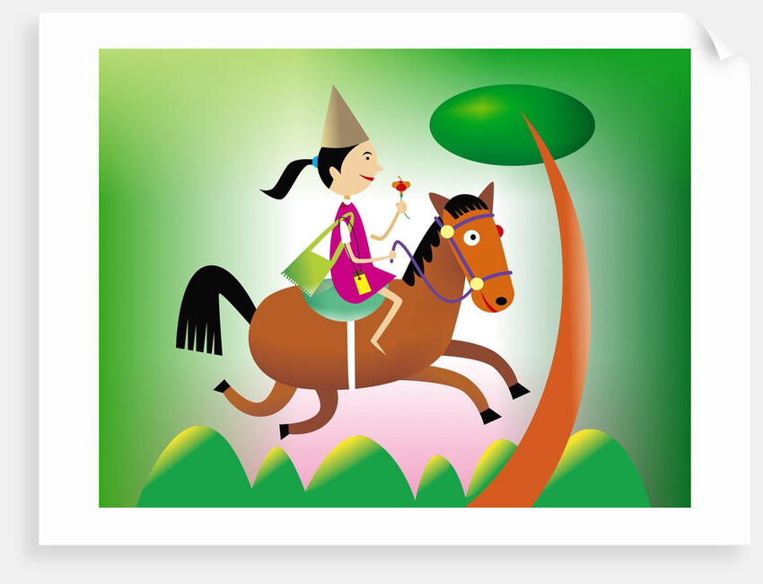 Girl riding a horse by Anonymous