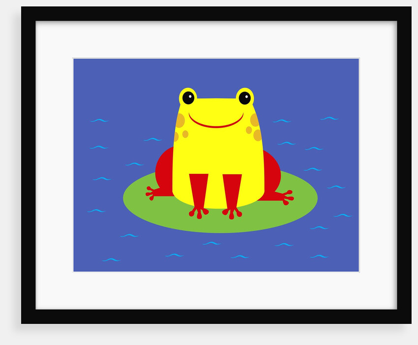 Cheerful frog sitting on lily pad by Anonymous