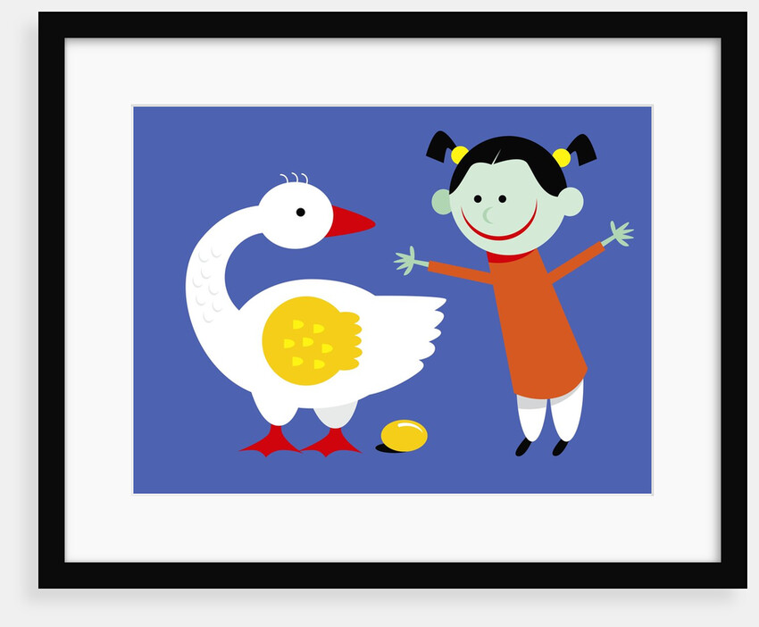 Goose Laying a Golden Egg for Happy Girl by Anonymous