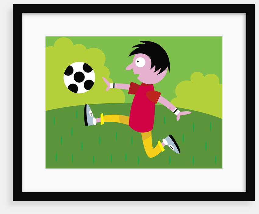 Boy kicking soccer ball by Anonymous