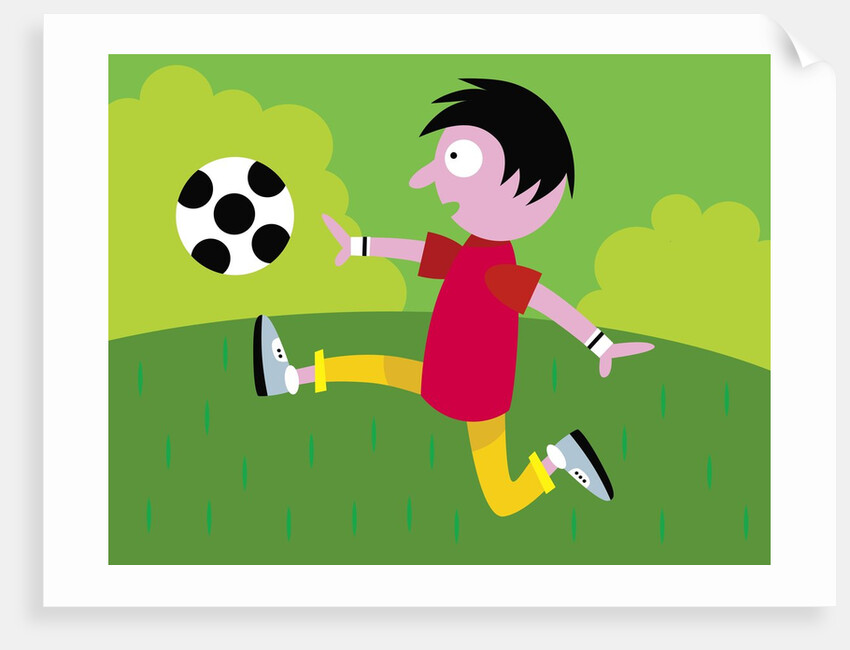 Boy kicking soccer ball by Anonymous
