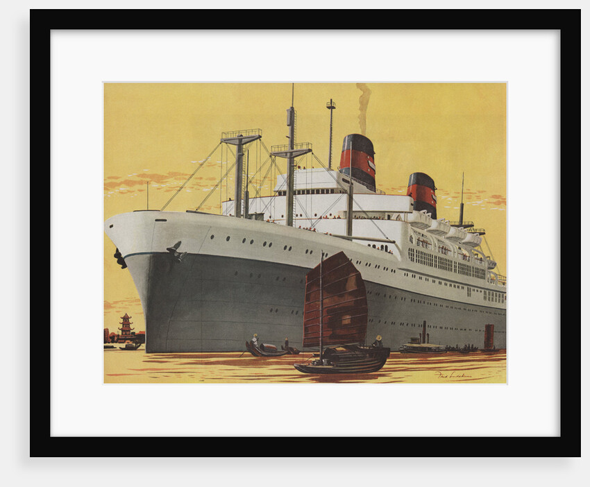 Illustration of Ocean Liner in Asian Port by Anonymous