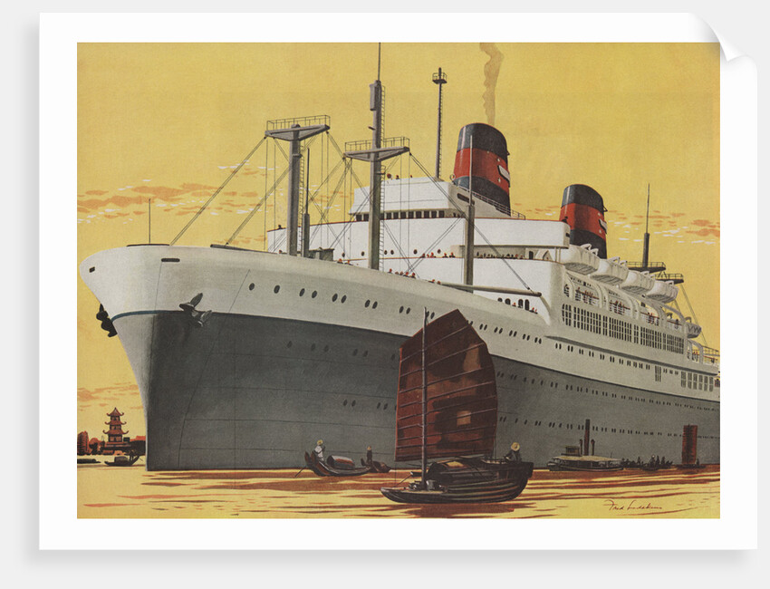 Illustration of Ocean Liner in Asian Port by Anonymous