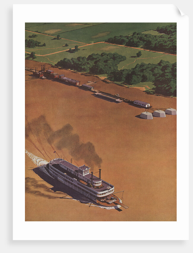 Illustration of Riverboat on Mississippi River by Anonymous